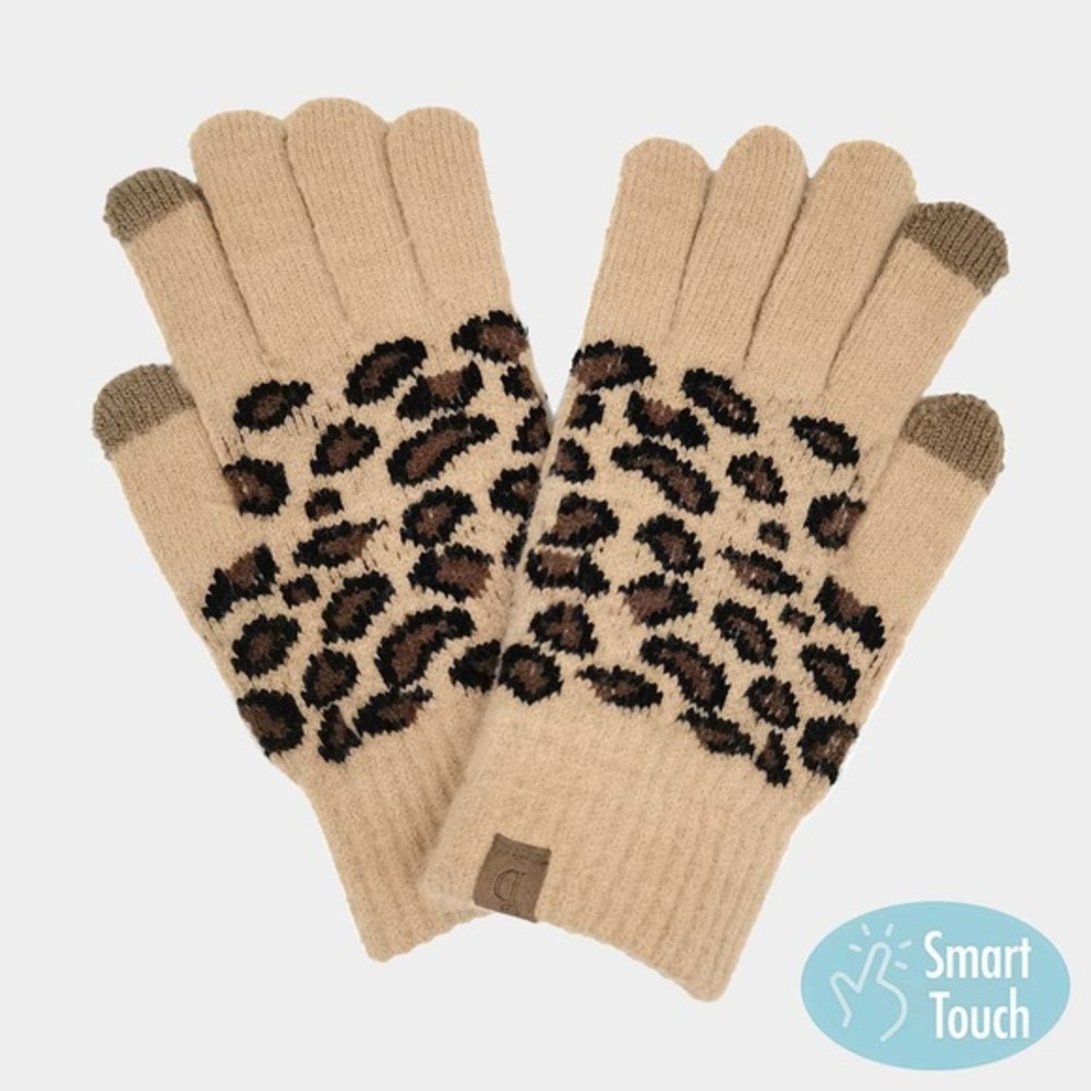 Camel brown leopard print smart gloves